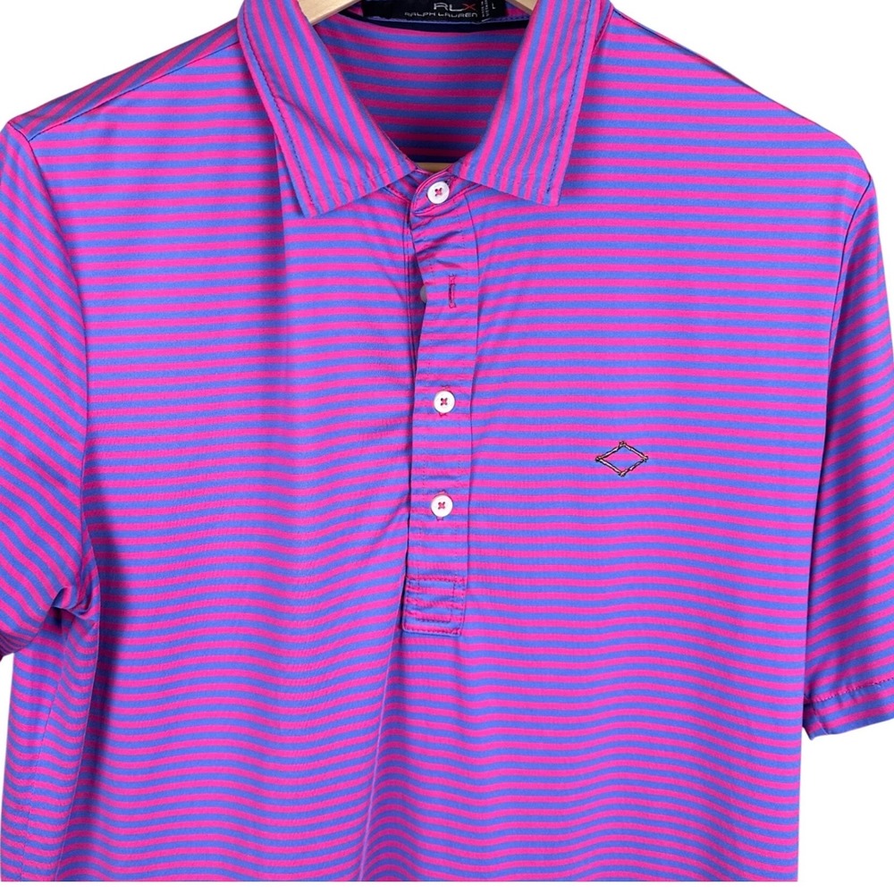 RLX Ralph Lauren Mens Large Pink Purple Striped Performance Golf Polo Shirt L